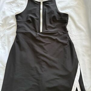 Chic Black and White Zip-Front Dress